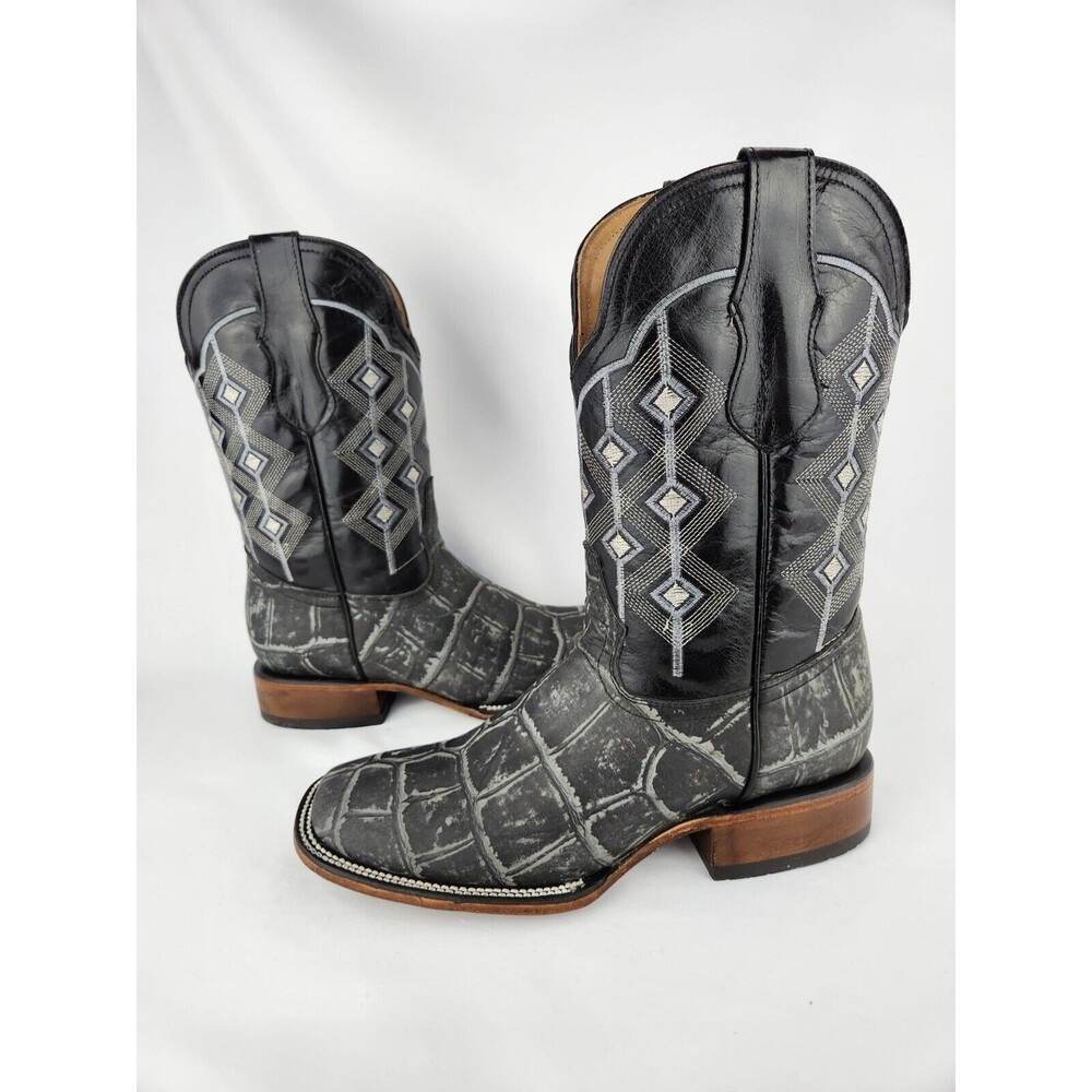 NEW ALFA Mens Western‎ Leather Cowboy Boots Gray Black Alligator Mexican 27 US 9